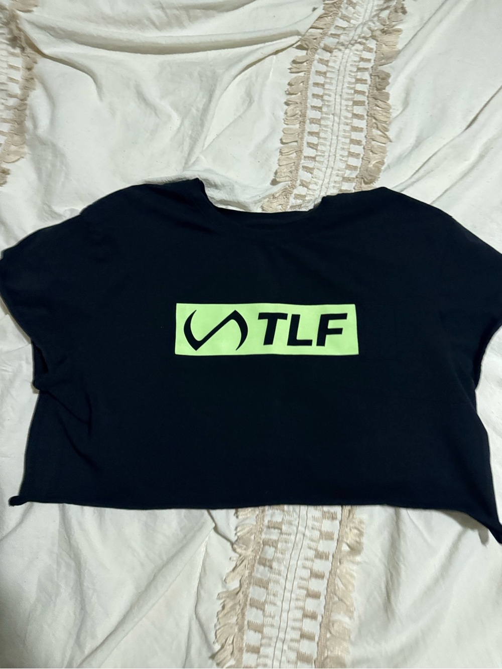 TLF Women's Black Crop Tee with Neon Logo
